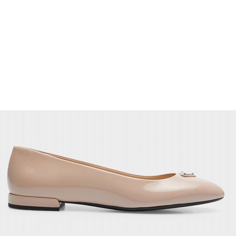 NEW PRADA women's patent calfskin logo ballerina flats in nude - Picture 2 of 3